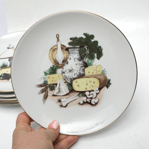 RARE 1960s Kahla German Republic Porcelain Appetizer Plates - Set of 7! 🧀🍷 - Picture 9 of 14